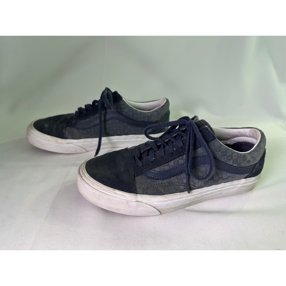 Vans Old Skool Blue Suede Woven Checkerboard Skate Shoes Men‎ 5 Women 6.5 Retro